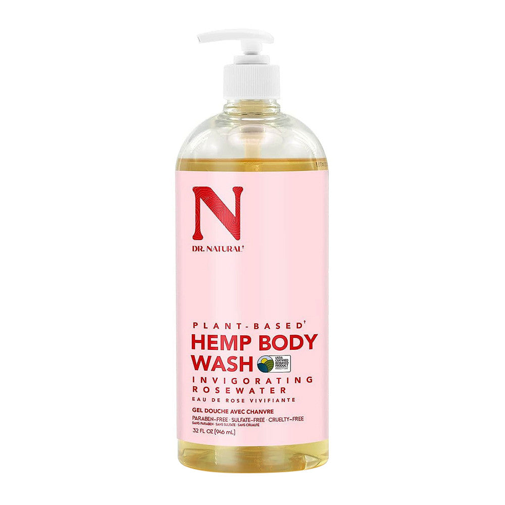 Dr Natural Pure Hemp Body Wash with Rosewater, 32 Oz